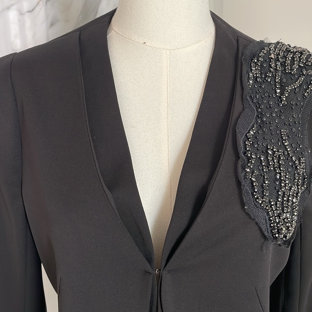 rare Elegant Black Women's fitted Jacket with Beaded Detail